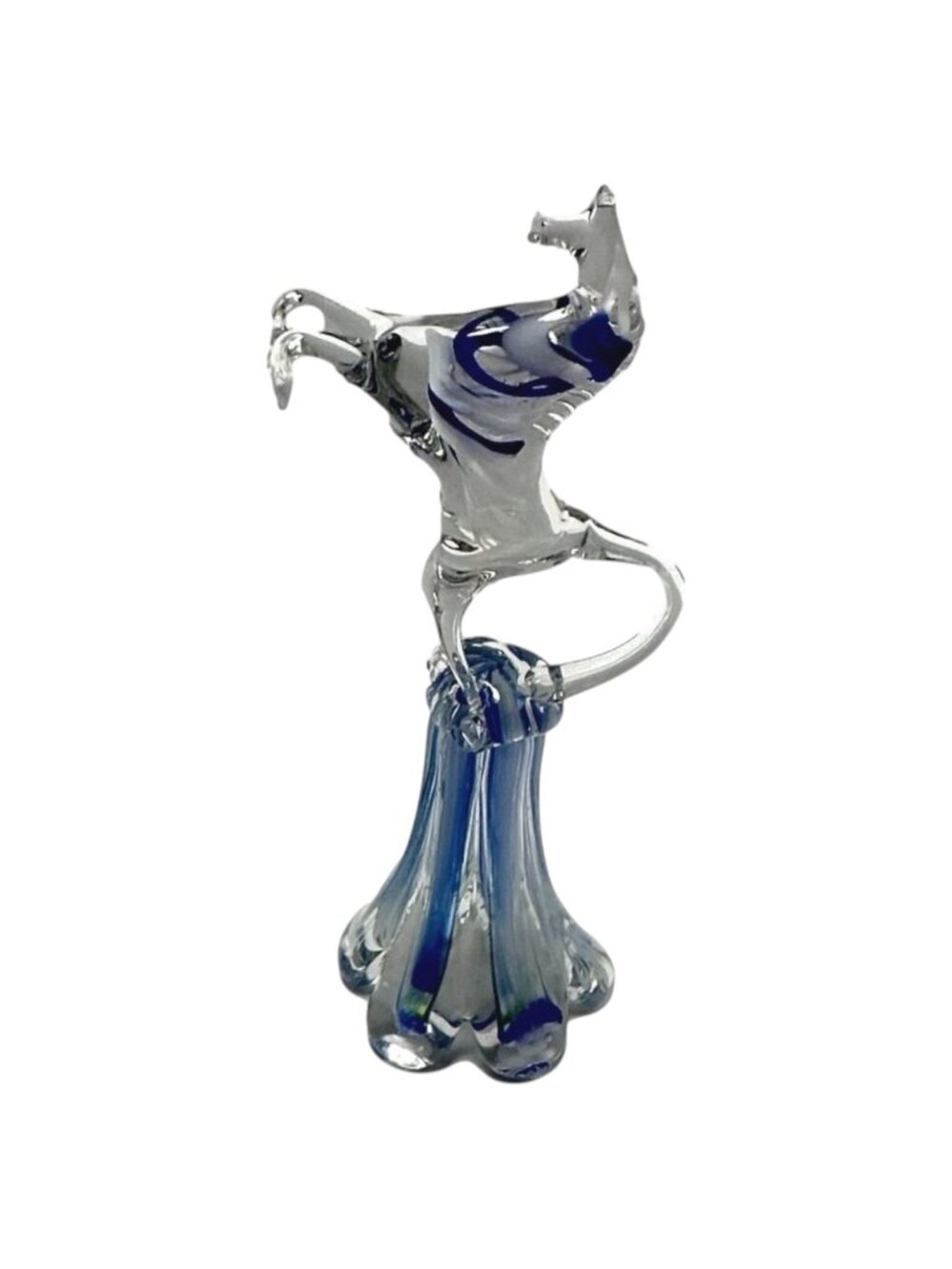 Vintage Horse Glass‎ Candle Snuffer Blue Clear 8 inch Art Glass